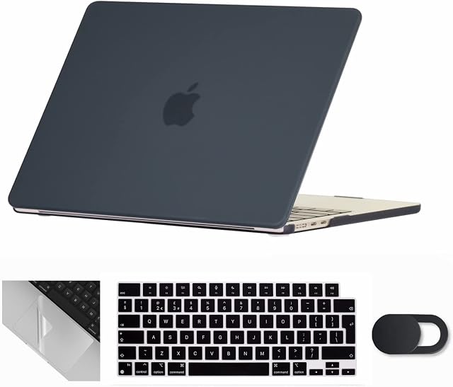 Se7enline Compatible with 13 inch MacBook Air M2 2023 2022 Case for Mac Air 13.6-inch A2681 Laptop Hard Shell Case with Keyboard Cover(UK Layout) & Webcam Cover & Trackpad Protector,Matte Black