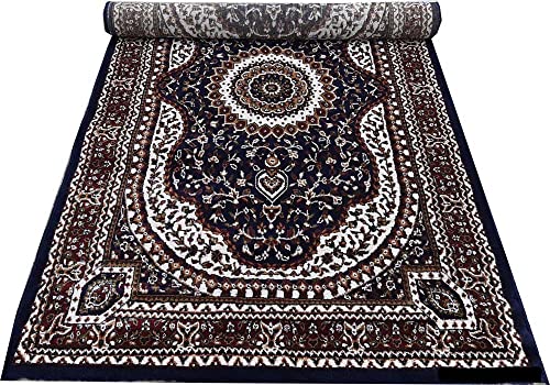 Image of Kashmiri Traditional Design Wool & Wool Blend Carpet with 12 MM Pile Height 2x6 Feet Blue Colour