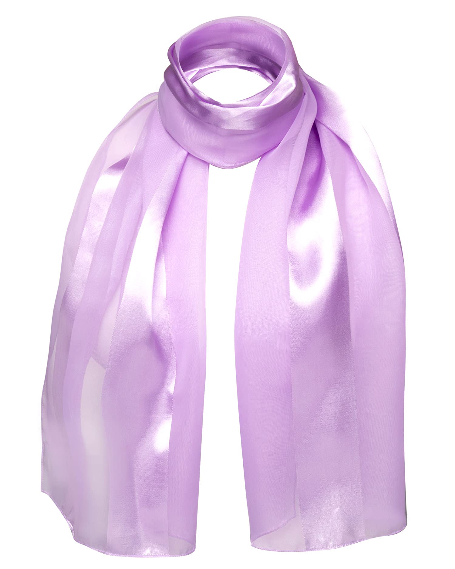 Basic Sense Women's Lilac Shiny Satin Scarf Lightweight Silky Chiffon Solid Plain Strip Neck Scarves,