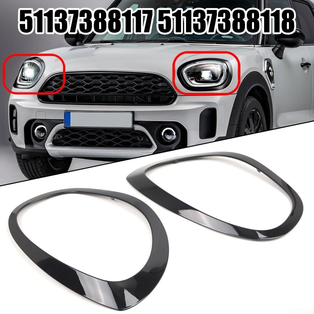 Eawfgtuw Anello di ricambio nero per faro anteriore compatibile con Mini Cooper F60 F61 Countryman Cornice anteriore esterna Shell decorativo di ricambio 2017-2023 51137388117 51137388118