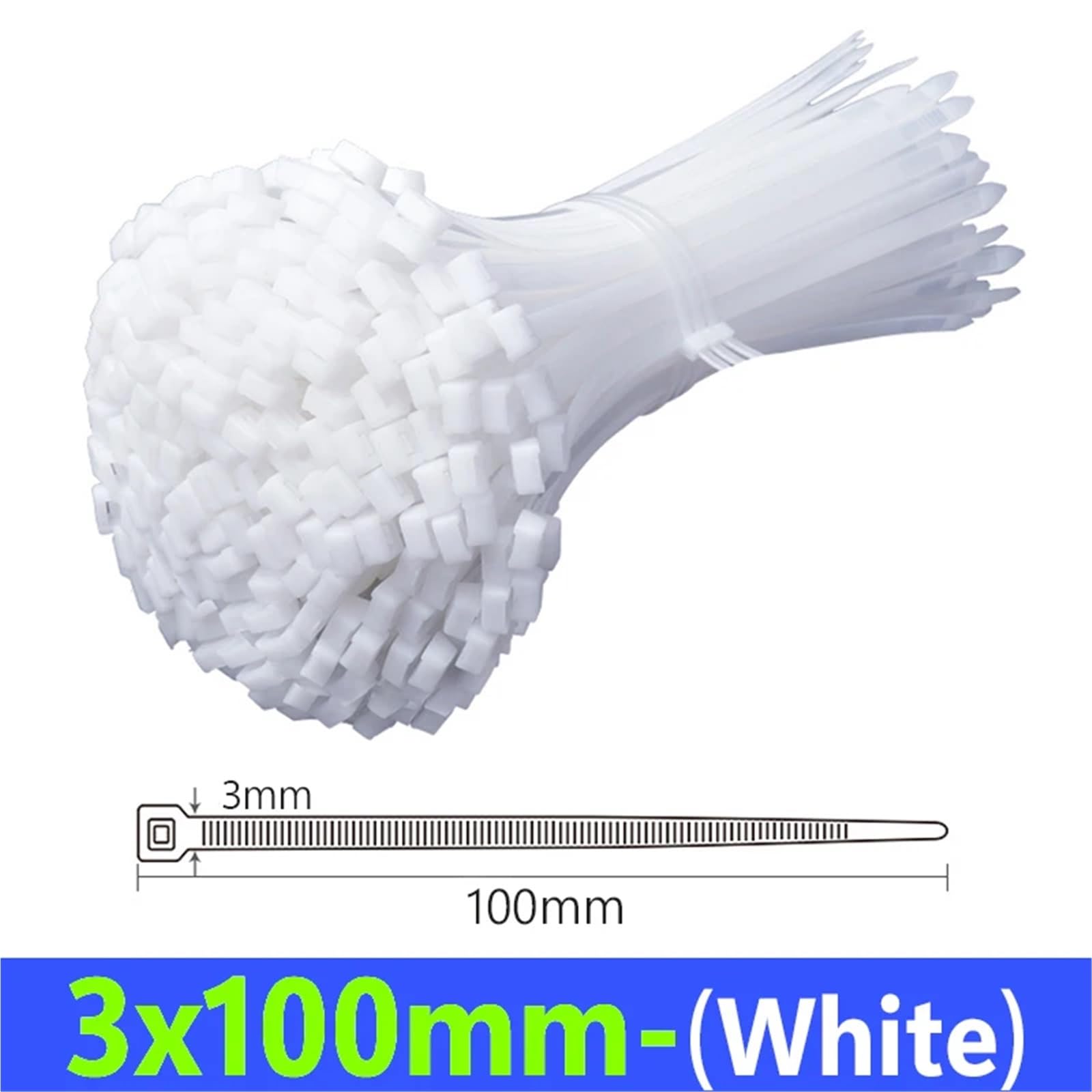Bridas de nylon con clip, Bridas for Cables, Nylon Autoblocante, Ajustables, Negro/Blanco, 3x(100-150) mm(White- (3x100mm))