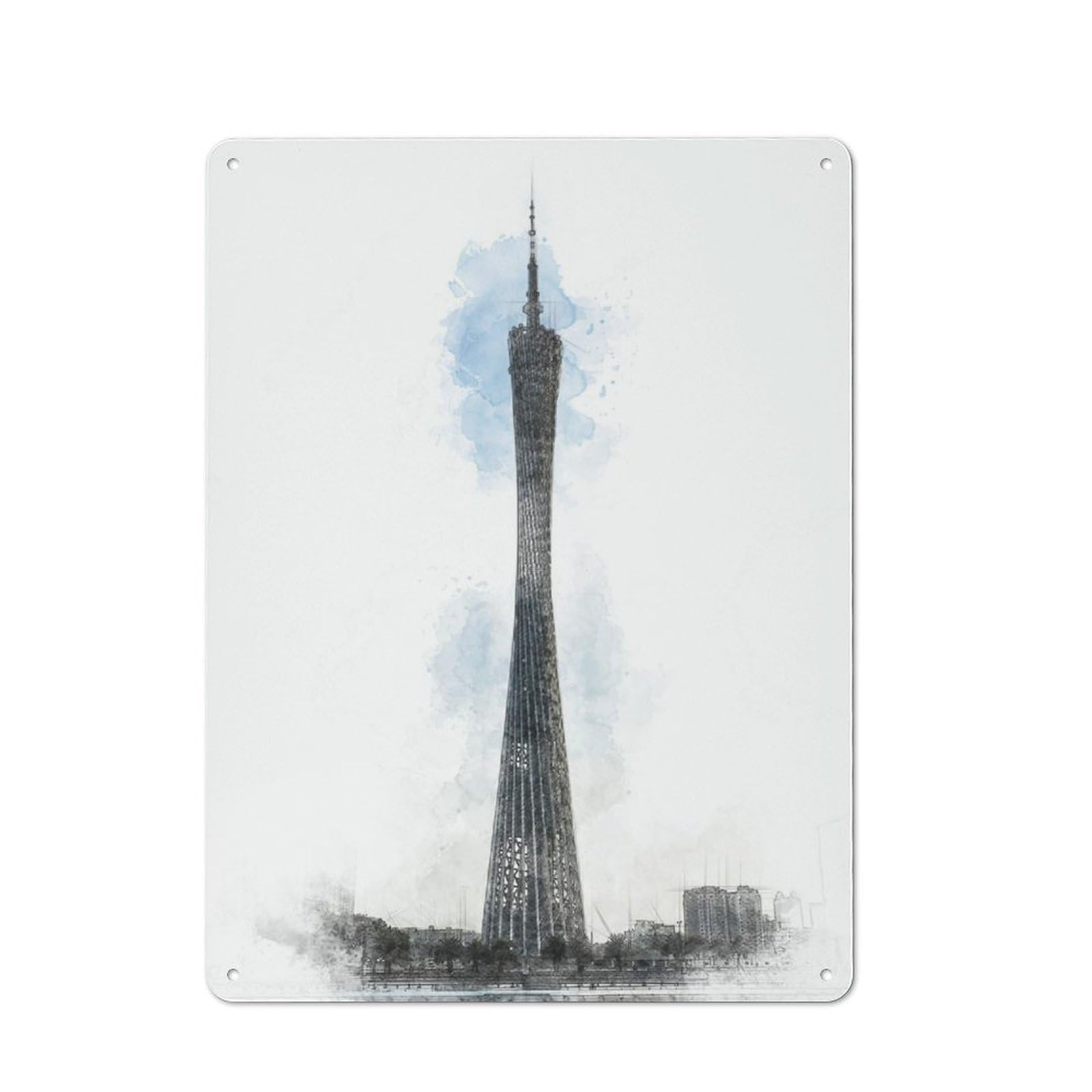 Junmoney Canton Tower Tin Wall Plaque 40X30cm With For Hallway Wall, For Home Interiors, Feature Walls And Decorative Displays