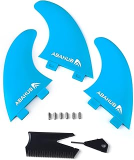 Abahub Surfboard Thruster Fins Set, Compatible with FCS Style Fin Box, Fiberglass Reinforced G5 Surf Fin, 3 Fins for Surf Boards, Surfing Longboard, Shortboard, with Screws and Key, Black/Blue/White