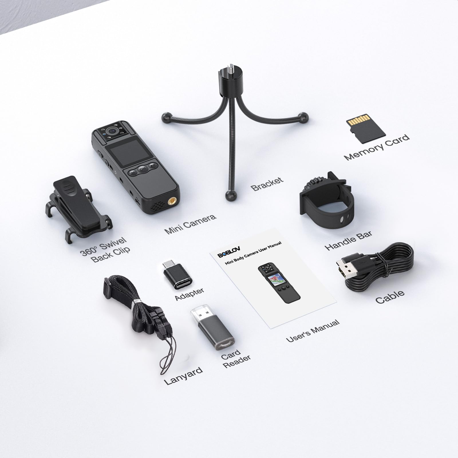 BOBLOV A26 Mini cámara Corporal 4K 64GB, Lente giratoria, cámaras corporales pequeñas con visión Nocturna, grabación de vídeo de 6 Horas, Personal