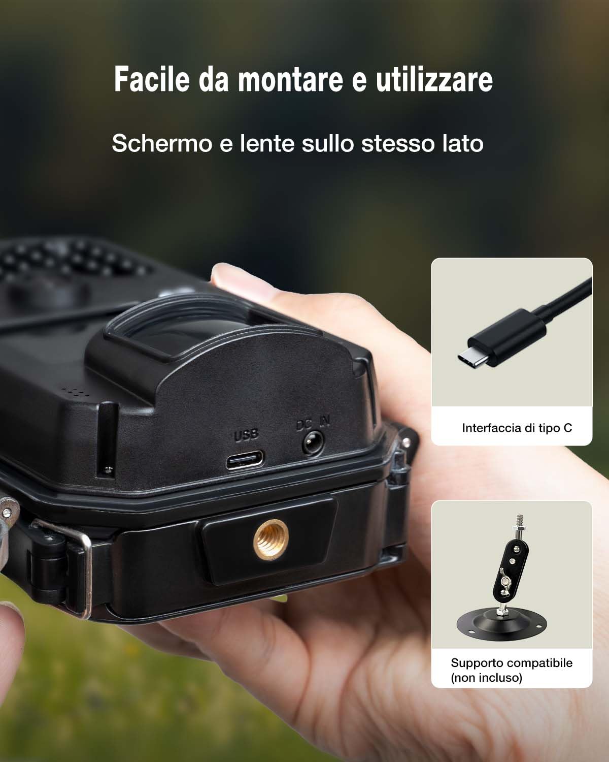 WOLFANG Fototrappola 4K 48MP HD, Fotocamera Caccia con 38 LED a Infrarossi Invisibili 940nm, Infrarossi Rilevatore di Movimento Visione Notturna IP66 Impermeabile per la l'osservazione la Fauna