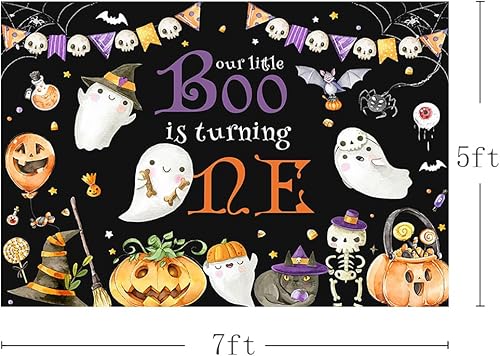 Miniatura 9 de MEHOFOND Telón de fondo de Halloween para primer cumpleaños de 7 x 5 pies, feliz Booday para niños, primer cumpleaños, fondo blanco para fotografía,