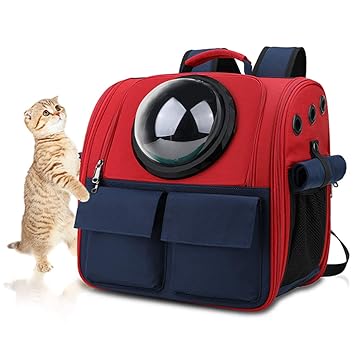 Weitars Cat Carrier Backpack Bubble,Waterproof Handbag Backpack for Cat and Small Dog,Airline Approved Pet Backpack Carrier (Red)