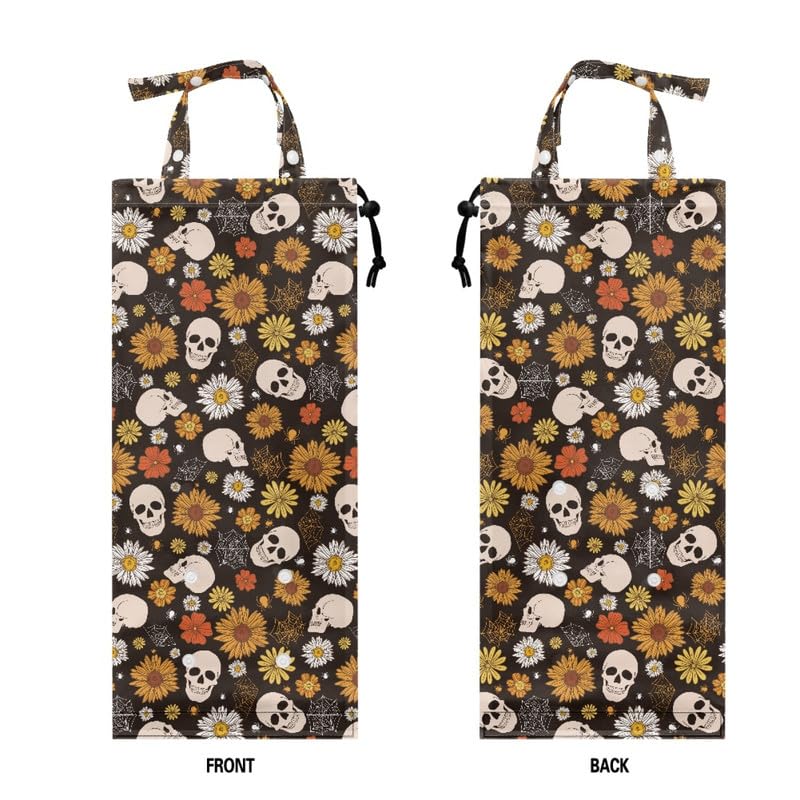 Image of Hippie Flower Car Trash Bags, Halloween Skull Foldable Garbage Bag for Auto Back Seat, Colorful Groovy Daisy for Home, Traveling & Outdoor