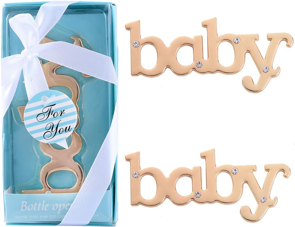 PARTYGOGO baby Shape Bottle Opener for Baby Shower Favors Bridal Shower Birthday Party Decoration Wedding Favors for Guests with Gift Box (Blue Baby, 12)