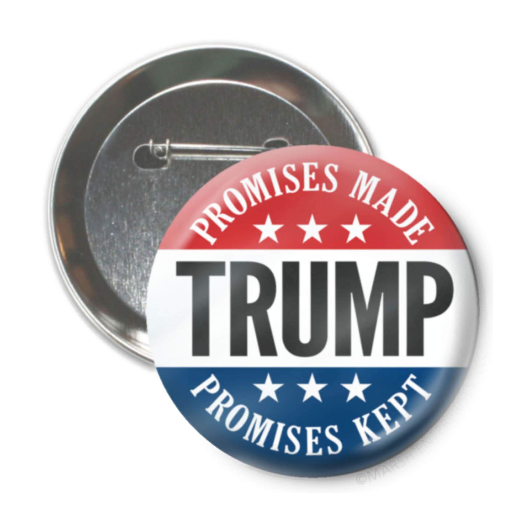 Button Deli Promises Made and Kept Donald Trump Large 3 inch - Design 3787 pin, Metal, no gemstone