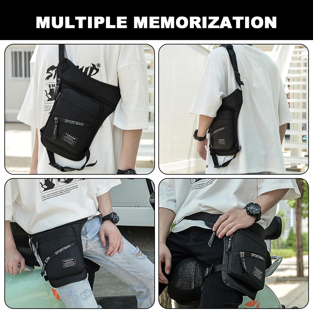 Pernera Moto, Bolsa Pierna Moto, Impermeable, de Nailon, para,otocicleta, con Cierre de Cremallera, para Hombres y Mujeres, Riñonera con Correas para Piernas Extraíbles para Ciclismo, Negro