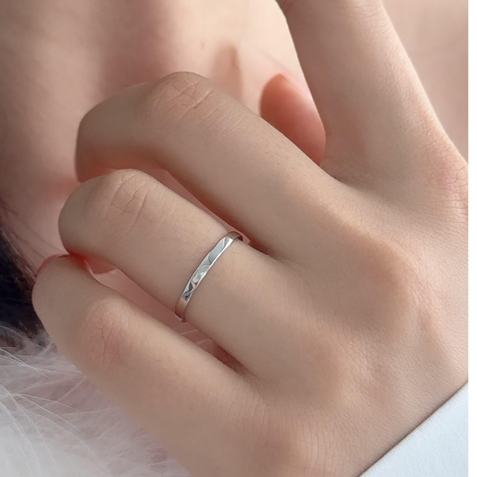 Anelli dell'amicizia per amiche, anello da donna, stile vintage, superficie liscia, in oro bianco 18 carati, misura 62 (19,7)