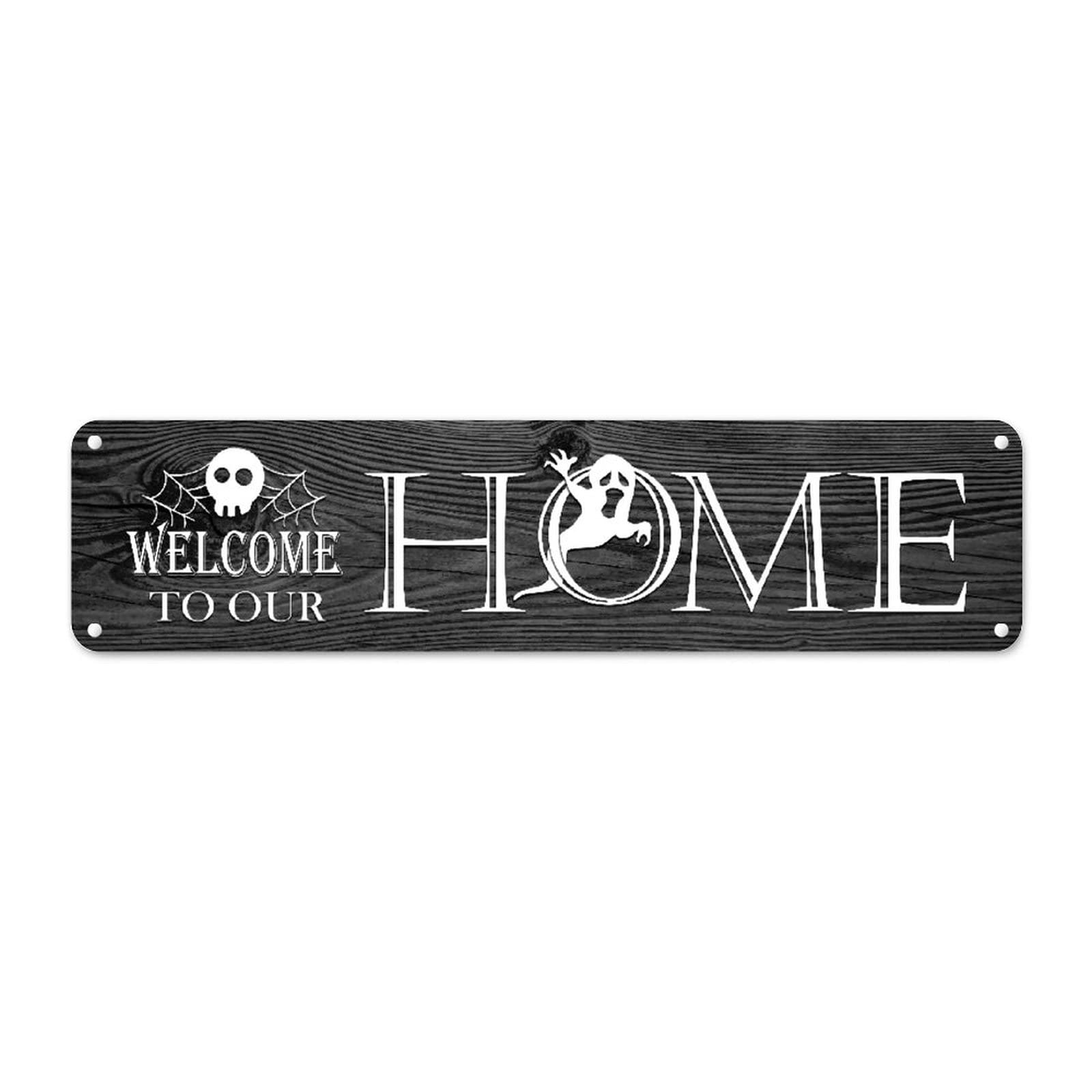Panneau mural en métal Welcome To Our Home pour Halloween 61x15,2 cm