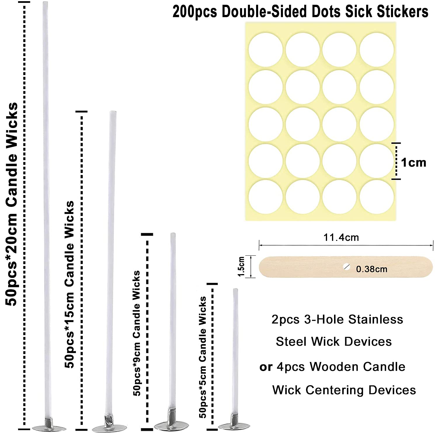 200 Stoppini Per Candele Con Supporti E Adesivi - 4 Misure Per Candle Making - Foto 7