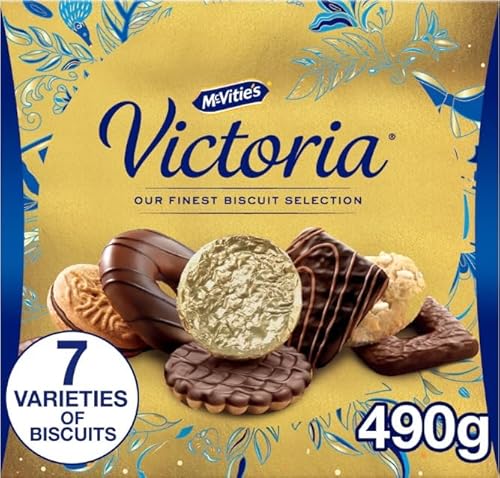 Mcvitie'S Victoria Gold Biscuits Selection 490G, Assorted Luxury Box, Perfect For Christmas Gifting, Mouthwatering 7 Varities Of White, Milk, Dark Cho