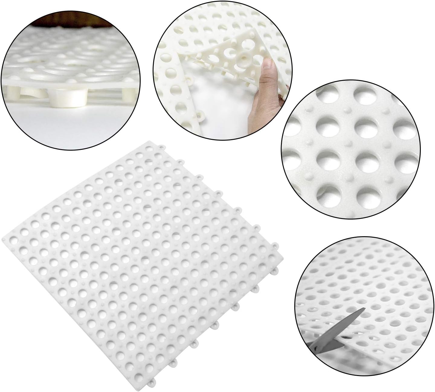 tonchean 24Pcs Interlocking Soft PVC Non-Slip Tile Splicing Waterproof Mat Square DIY Shower Mat with Drain Holes for Kitchen Bathroom Shower Pool Balcony: Home & Kitchen