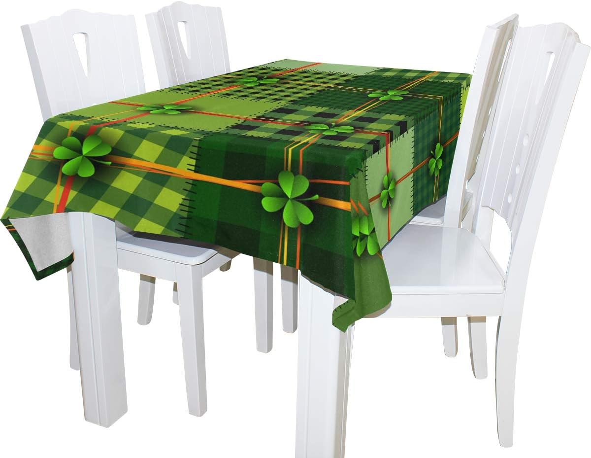 Promo 40% OFF STAYTOP St. Patrick's Day Rectangle Tablecloth Vintage Green Plaid Shamrock Clover Leaves Polyester Washable Square Table Cover for Kitchen Dinning Tabletop Decoration 60x120 Inch