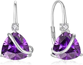 Women Leverback Earrings 925 Sterling Silver Triangle cut Birthstone Dangle Drop Earring Infinity Jewelry Gifts for Her Wife Mom