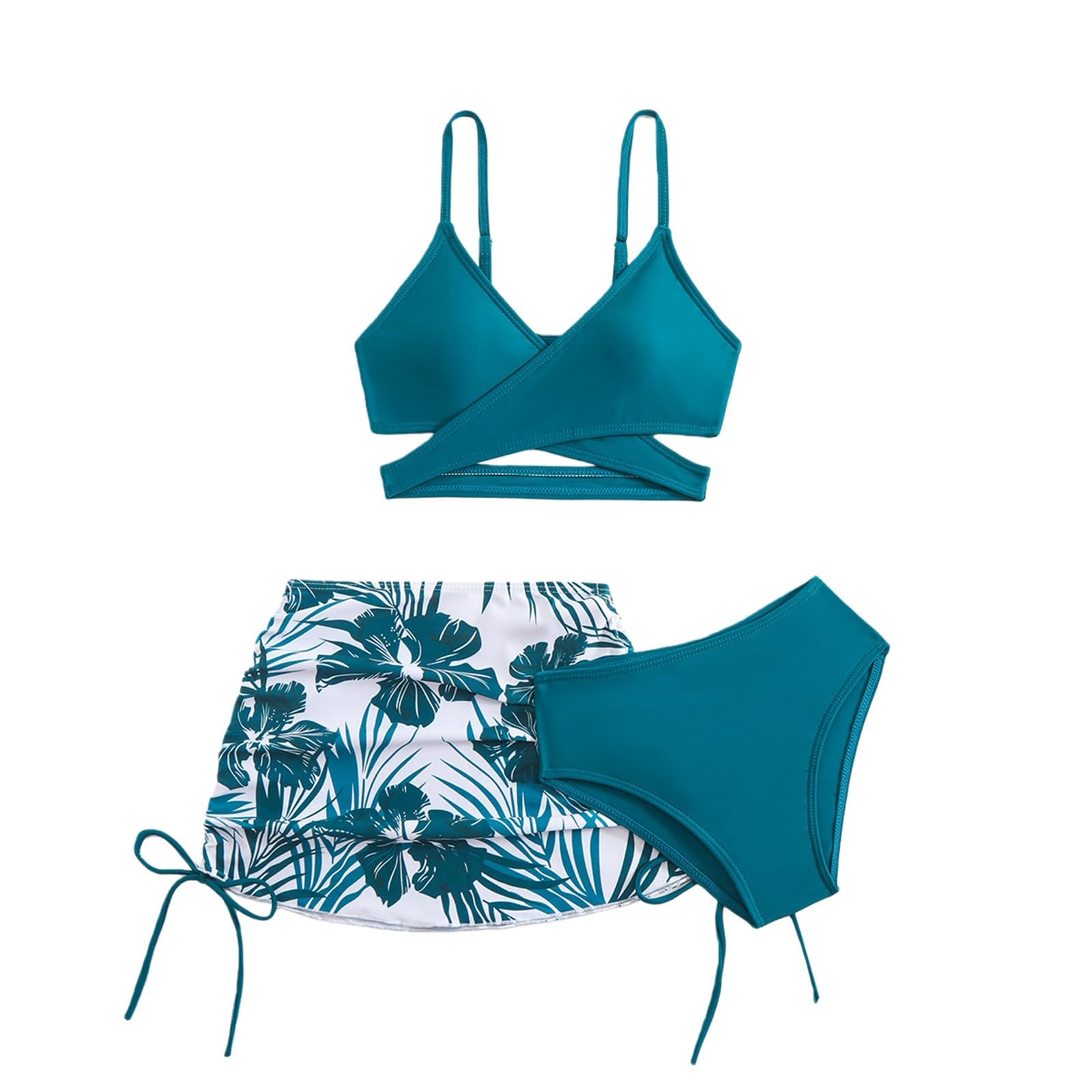 Nuoke bañador niña,Bikini niña 12 años,Conjunto de de 3 Piezas con Efecto Tie-Dye para niñas. Traje de baño Tie-Dye con Falda para Cubrir. Deportivo