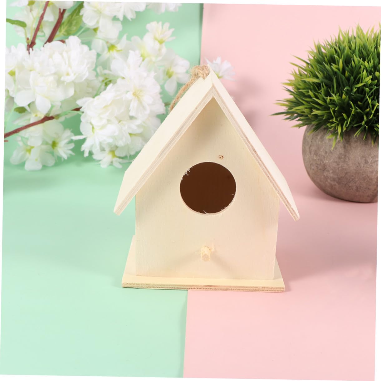 Uonlytech 6 Stück Teiliges DIY Holz Vogelhaus Bastelset mit Aufhängeseil Naturbelassene Glatte Oberfläche Stabile Standfläche Pädagogisches Malspielzeug für Kreative Dekoration für Zuhause