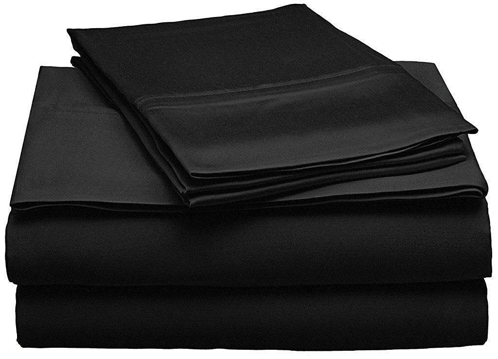 LUXURIOUS BEDDING UK Double Size 800 Thread Count New Soft Egyptian Cotton 11" Inch Deep Pocket Six (6) Piece Bed Sheet Set(1 PC Fitted,1 PC Flat,4 PC Pillow Cases) Black Solid