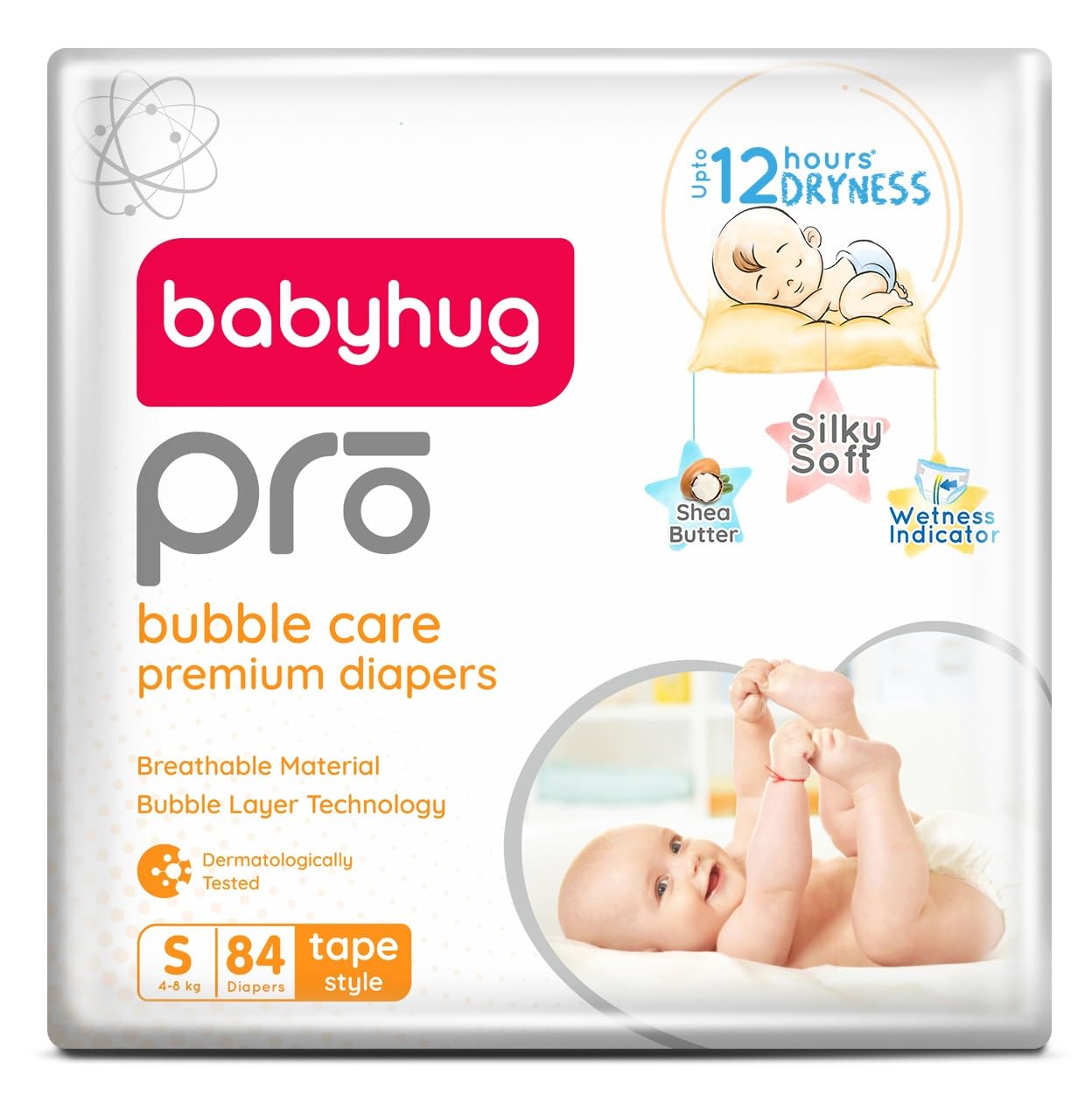 babyhug Unisex Pro Bubble Care Premium Tape Style Diaper Small(S) Size-84 Pieces