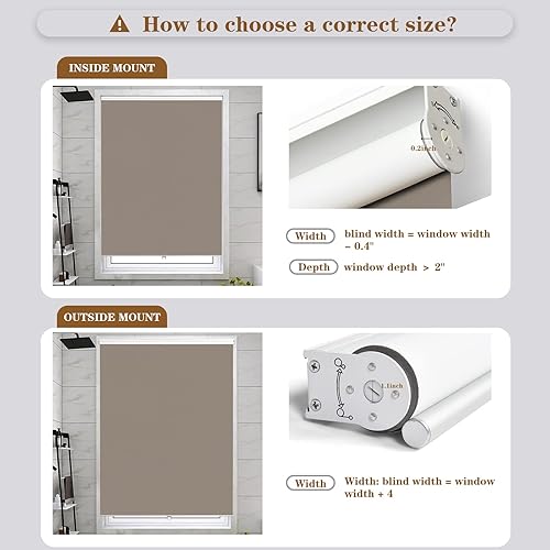 Miniatura 6 de Joydeco Persianas y persianas opacas sin cordones de tela café de 46 pulgadas de ancho, para ventanas de interiores y exteriores, bloqueo de luz,