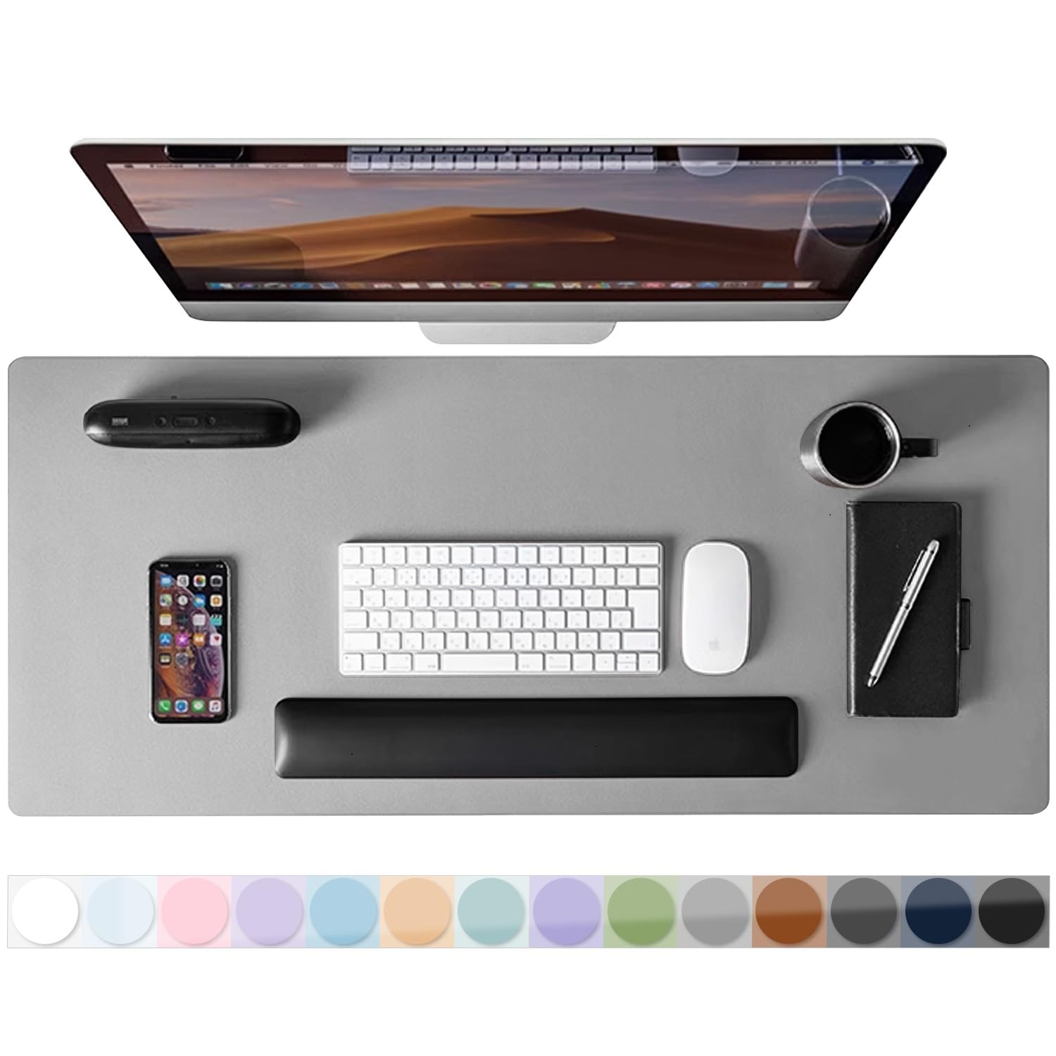 Leather Desk Pad Protector, Mouse Pad, Non-Slip Computer Mat for Desk, PU Leather Office Desk Mat for Home & Office, Waterproof Laptop Desk Blotter Pad for Keyboard and Mouse, Grey (13.7''X23.6'') — image 1