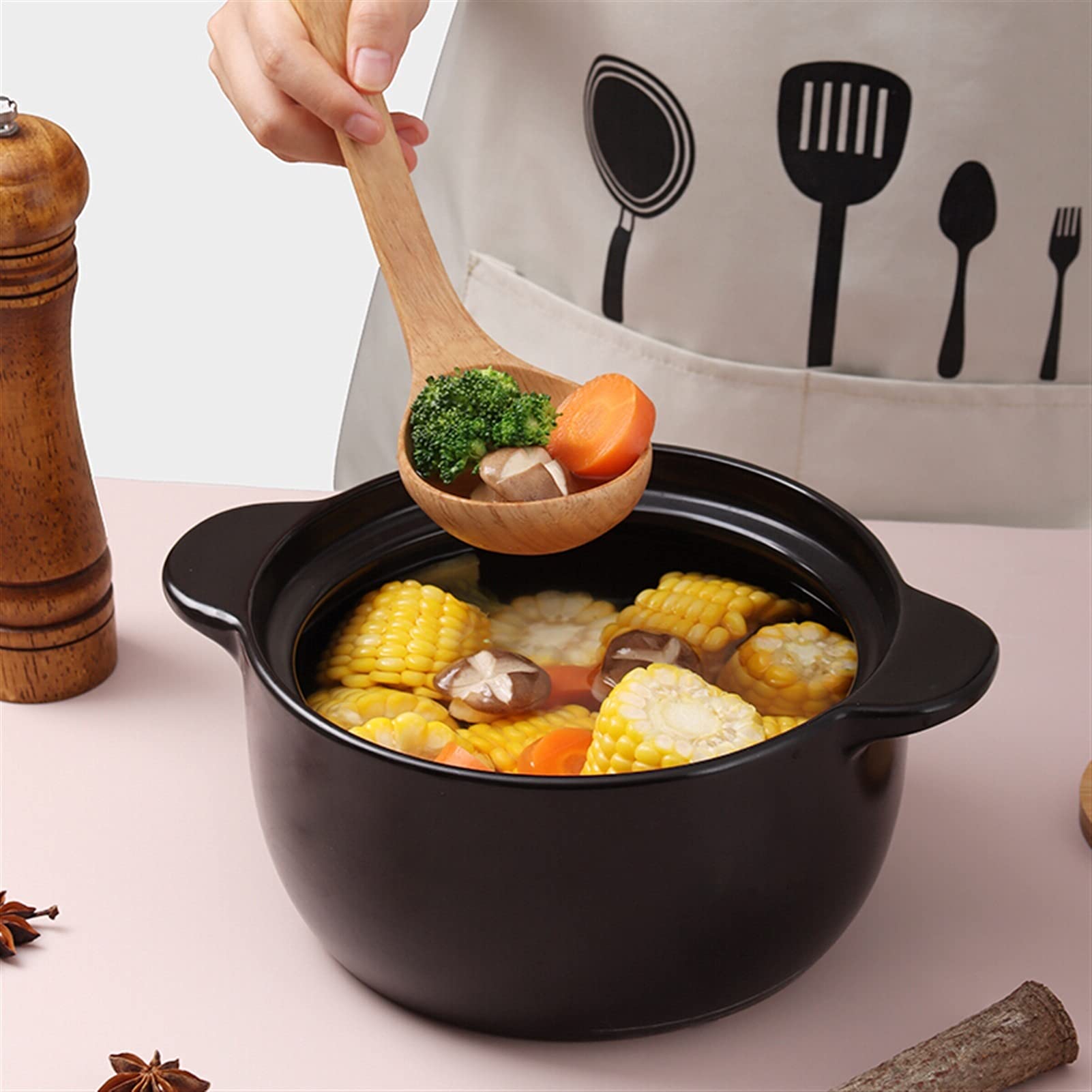 Espátula Juego de espátula de madera Juego de utensilios de cocina de madera - Pala de madera para el hogar Cuchara de sopa Cuchara de arroz Espátula antiadherente Juego de tres piezas Espátula de c