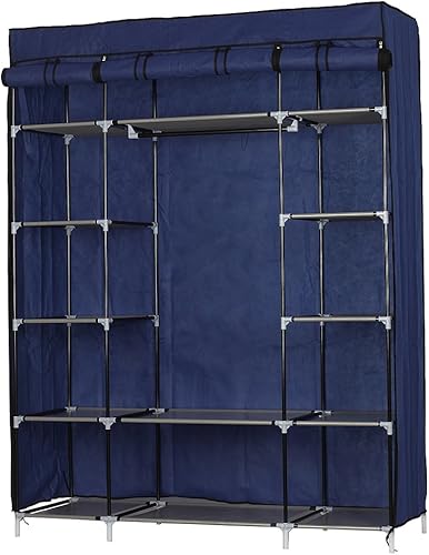 Armario portátil de tela no tejida de 5 capas y 12 compartimentos azul marino