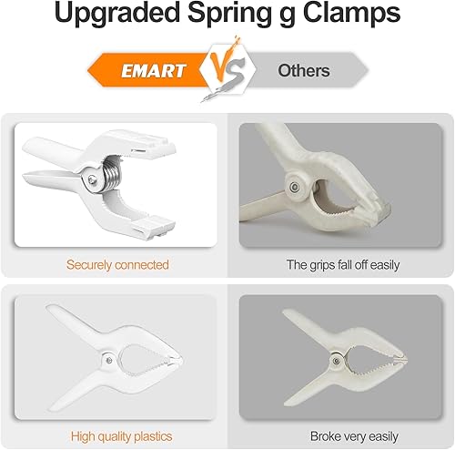 Miniatura 50 de EMART Paquete de 6 abrazaderas de resorte de muselina resistentes, clips de fondo de cabina de fotos de 4.5 pulgadas para estudio de fotografía
