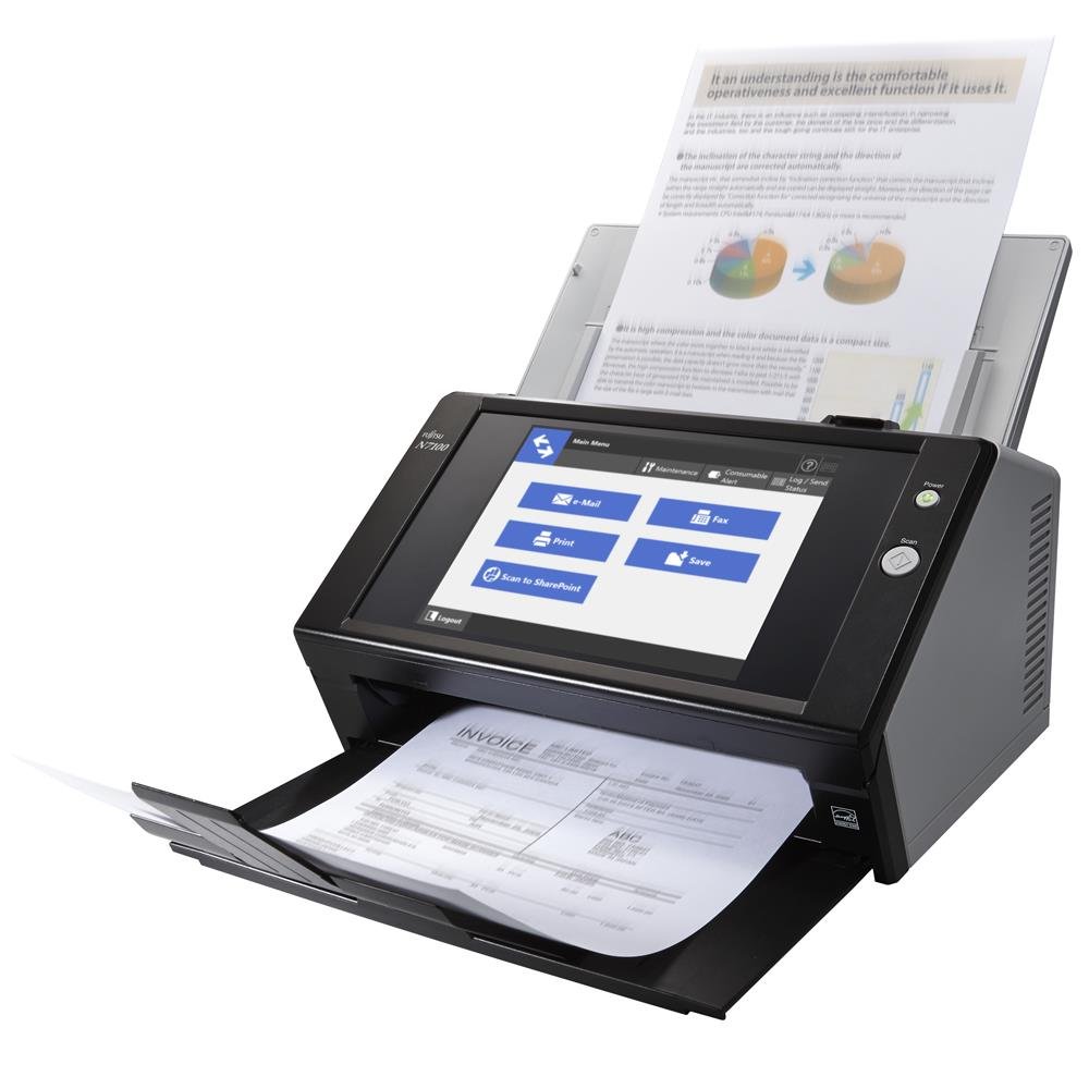 Fujitsu N7100 Touchscreen Netzwerkscanner (600x600 DPI) mit 25 Seiten pro Minute/50 Blatt Dokumenteneizug/Gigabit LAN Schnittstelle