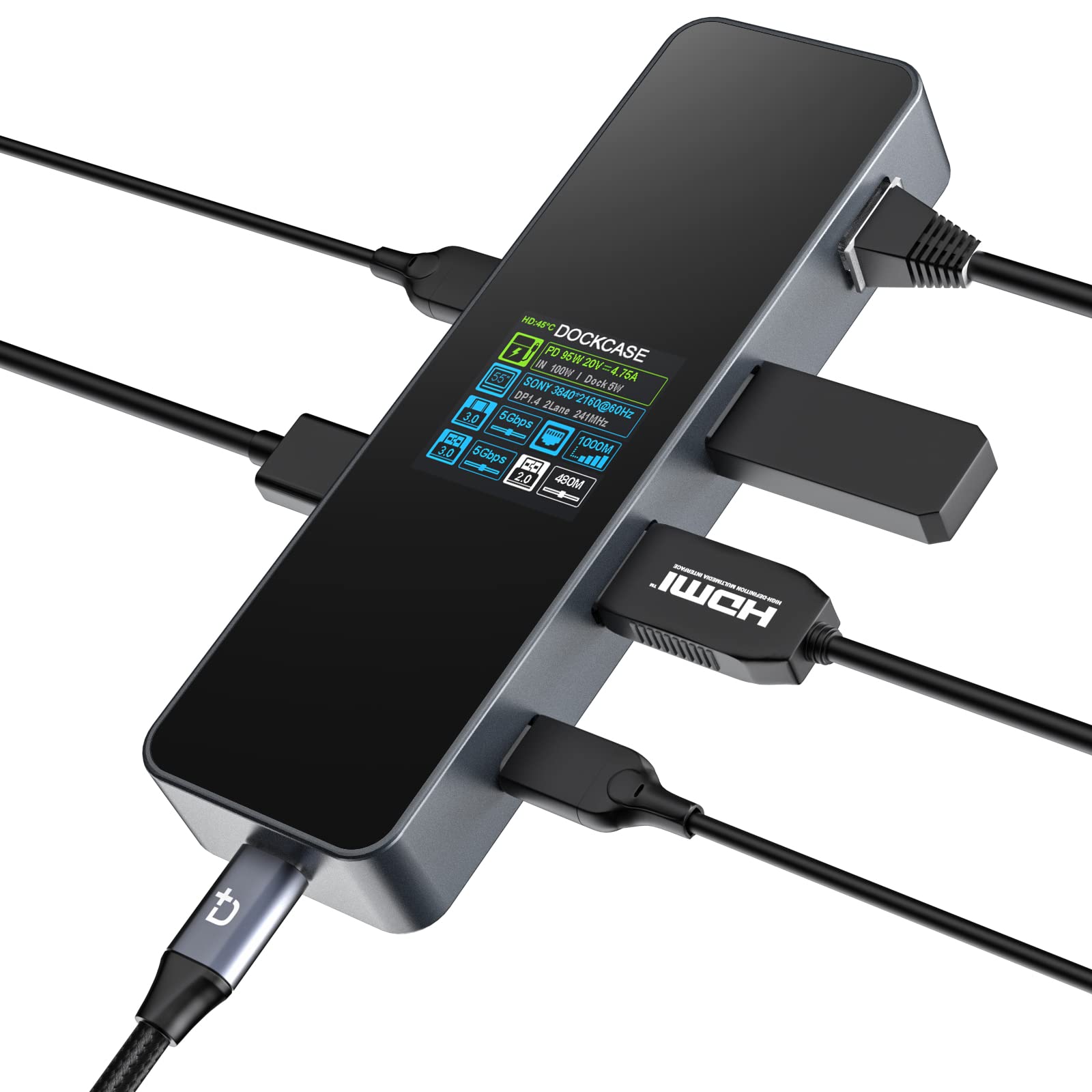 DOCKCASE Smart Hub 6-in-1, Ethernet Gigabit, HDMI 4K@60Hz, PD 3.0 100W, USB-C e 2 USB-A 5Gbps, Adattatore Multiporta per MacBook Pro/Air, Dell XPS