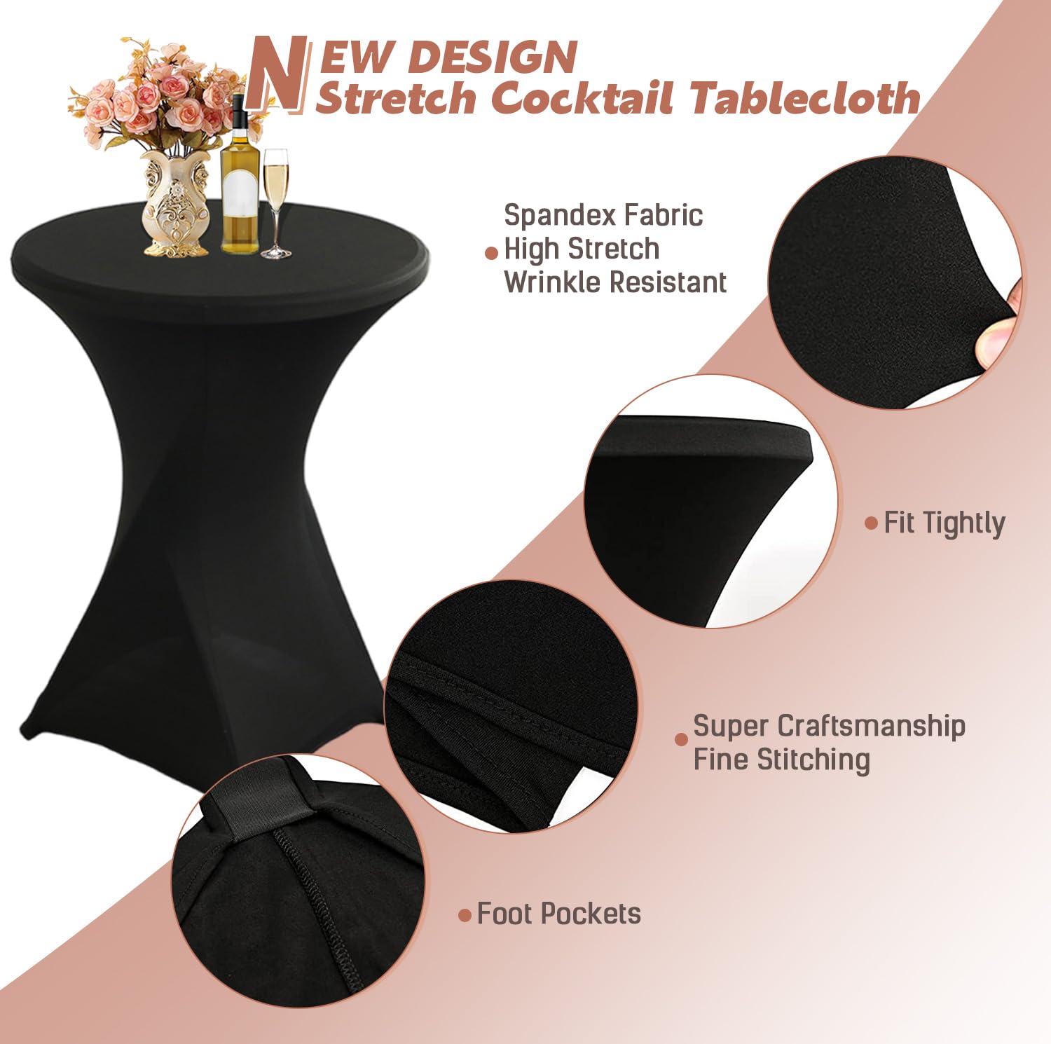 5 fundas de mesa de cóctel negras de 80 x 110 cm, mantel elástico ajustable para bodas, fiestas, eventos, hogar, ideal para bares, celebraciones de cumpleaños