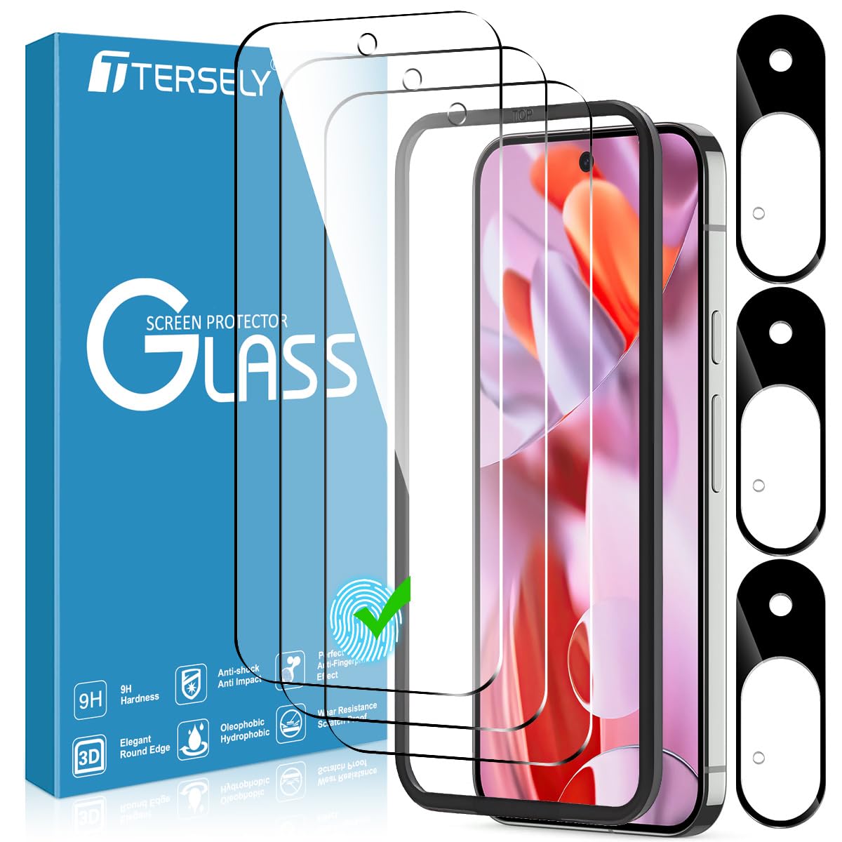 [3+3 Pack] Tempered Glass Screen Protector for Google Pixel 9 with Camera Lens Protector and Installation Alignment Frame Case Friendly,HD Clear- 3 Pack Each