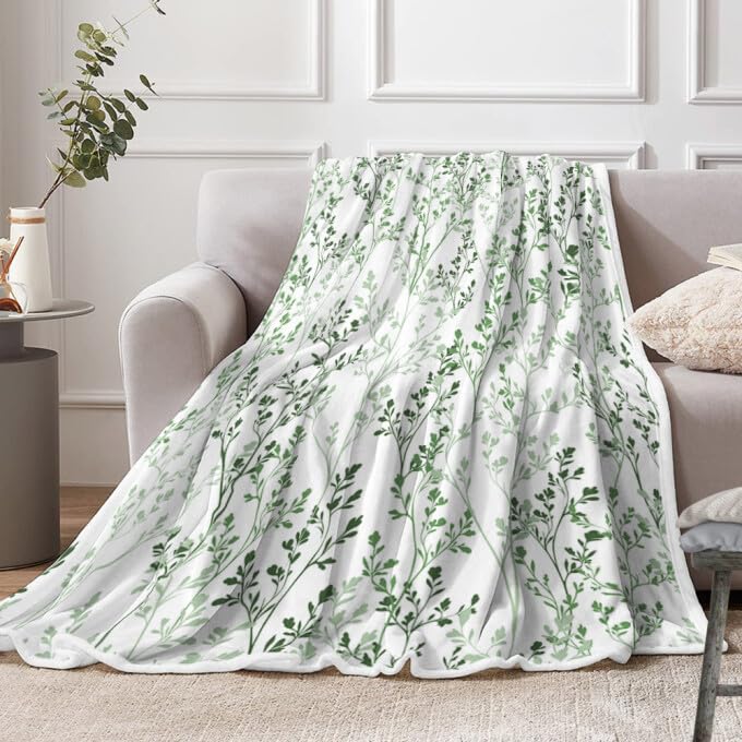 Floral Throw Blanket, Retro Flower Throw Blankets Boho Wildflowers Flannel Bed Blankets, Soft, Flannel, Warm, Floral Leaf Blankets for Couch Bed Decor–All Seasons 50X60 Inch