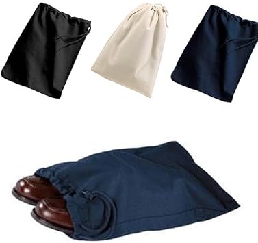 3 Pack Set of 3- Reusable Cotton Shoe Bags with Drawstring Black