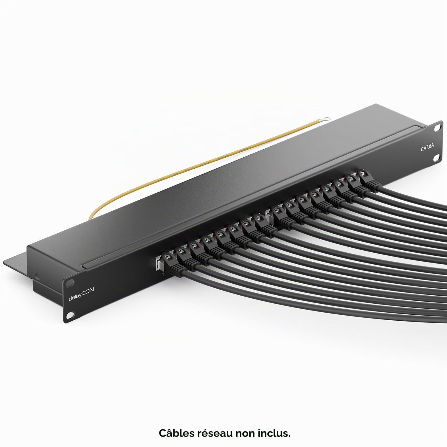 deleyCON CAT6a Panneau de Brassage 16 Port Bureau 19 Pouces Le Montage en Rack Assemblage du Serveur 16x RJ45 Blindé TIA568A TIA568B - Noir