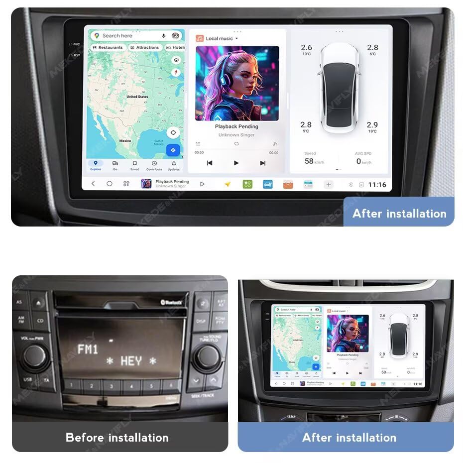 MekedeTech DUDUAUTO DUDU7 Dash Kit for Suzuki Swift 2011-2015,9.5 inch 2K Touch Screen Car Stereo 12G RAM 256G ROM