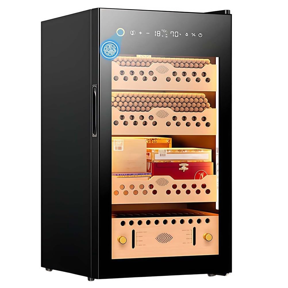 Elektryczny humidor cygarowy z inteligeną regulacją temperatury - szafka z drewna cedrowego 70L do 400 cygar z cyfrowym wyświetlaczem wilgotności i cichą obsługą