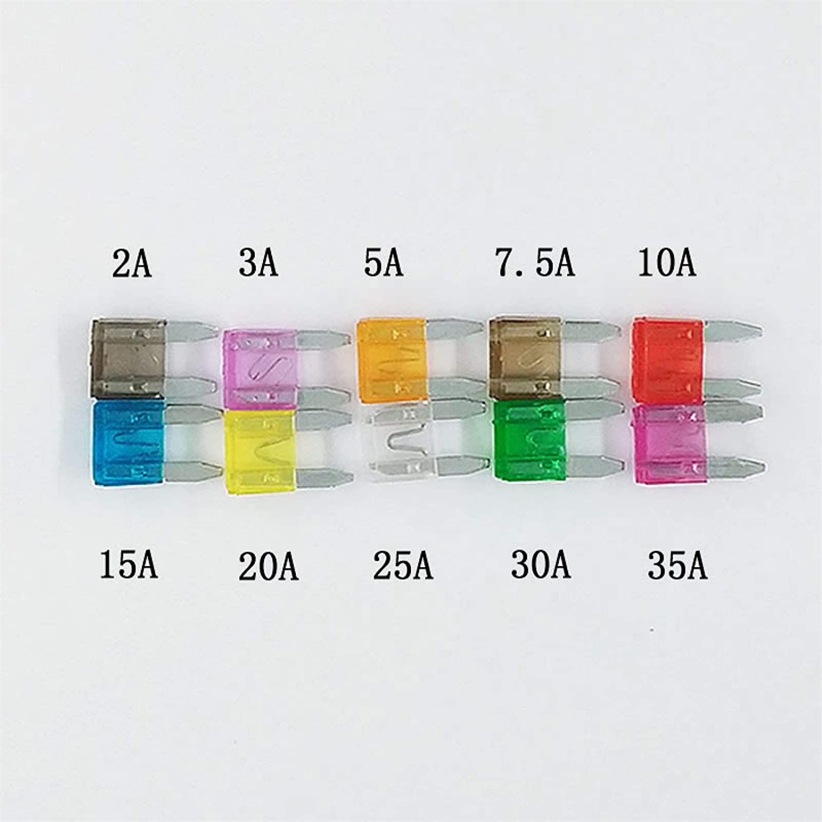 100 pcs/lot Mini fusible automatique 10 valeur voiture fusible lame Kit assortiment avec boîte 2A 3A 5A 7.5A 10A 15A 20A 25A 30A 35A Câblage de protection