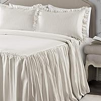 Vista 3 de Lush Decor Juego de colcha de cama a rayas de tamaño King de 3 piezas de color trigo - Juego de ropa de cama con volantes para cama King - Colchas a