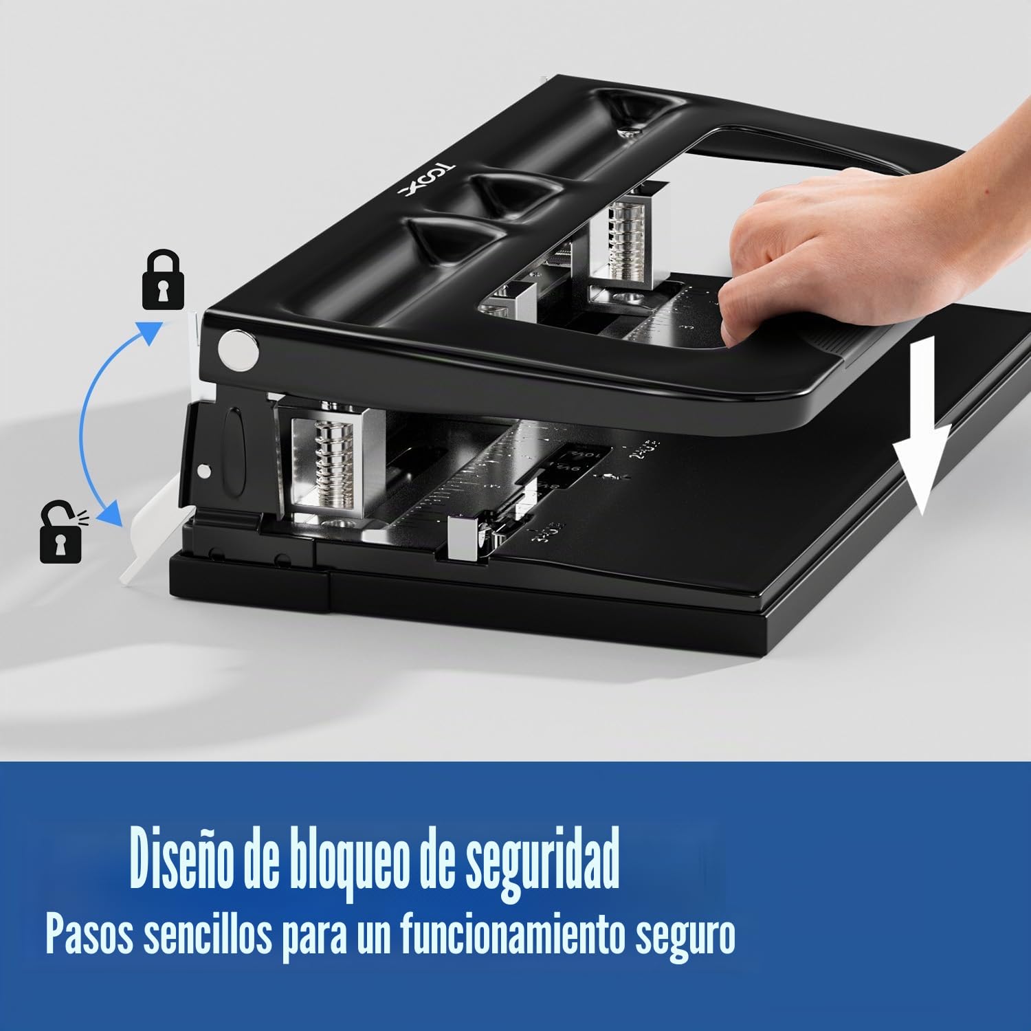XOOL Perforadora de Papel, 3 Agujeros, 40 Hojas de Capacidad, Metal Resistente, Fuerza Reducida
