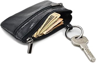 Freezx Women Genuine Leather Coin Pouch Zip Mini Purse Wallet Key Chain Double Zipper