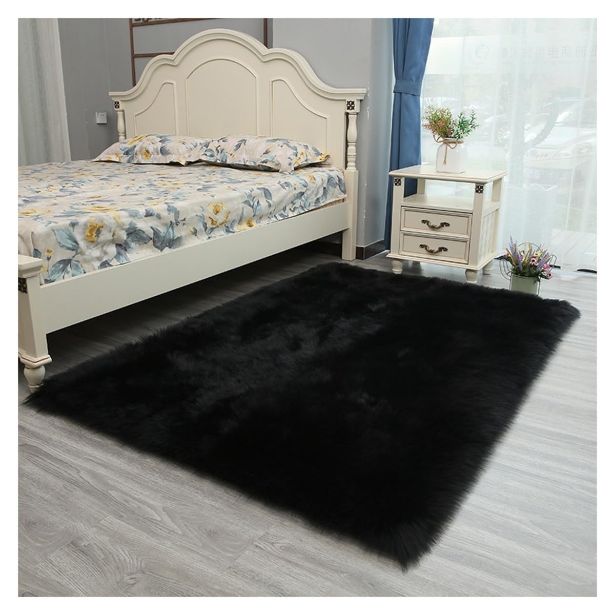 Tapis de salon noir chic 60x80cm KXCR moquette haute densité pour bureau