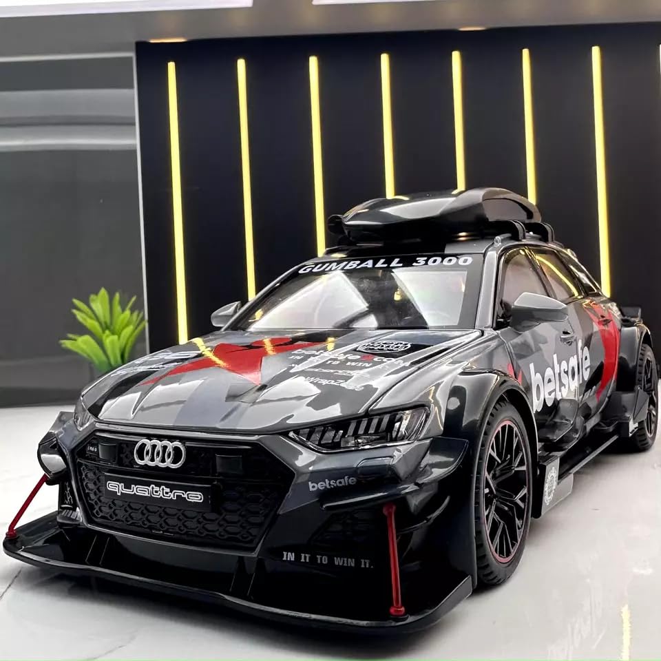 Image of Audi RS6 DTM Modified 1:24 Diecast Scale Model, Pull Back Toy Car for Kids, Openable Doors, Light & Music Features, Toy Vehicle for Boys and Girls (Grey)