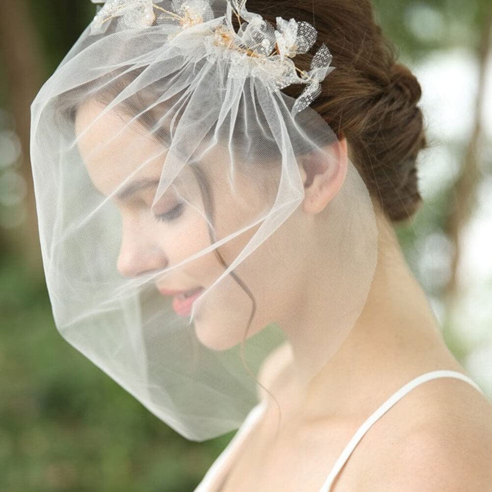 minkissy Party Hair Accessories Wedding White Veil Veils for Brides Pearl White Veil Lace Bridal Veil Wedding Birdcage Veil Women Wedding Veil Golden Hairband Manual Women's Headband - Image 4