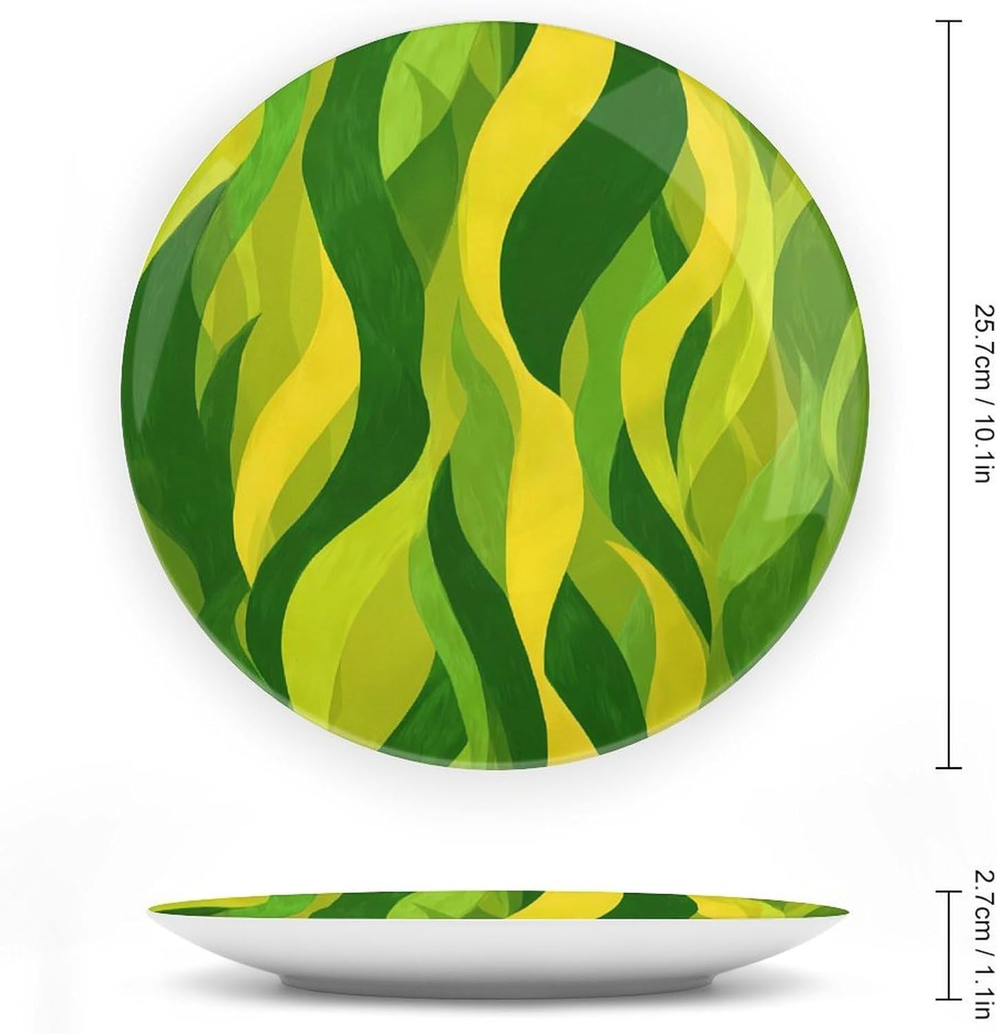 Green Lemon Yellow Wave Geometry Decorative Plates for Display Ceramic Plate Tray with Stand Hanger Home Decor