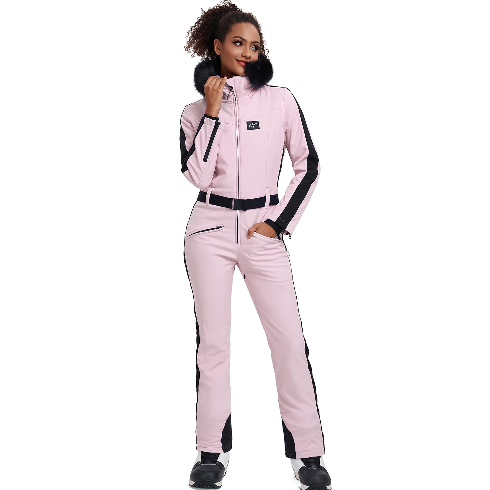 ALSOGO Traje de esquí para mujer, traje de nieve aislado impermeable a prueba de viento trajes de nieve monos con cuello de piel desmontable