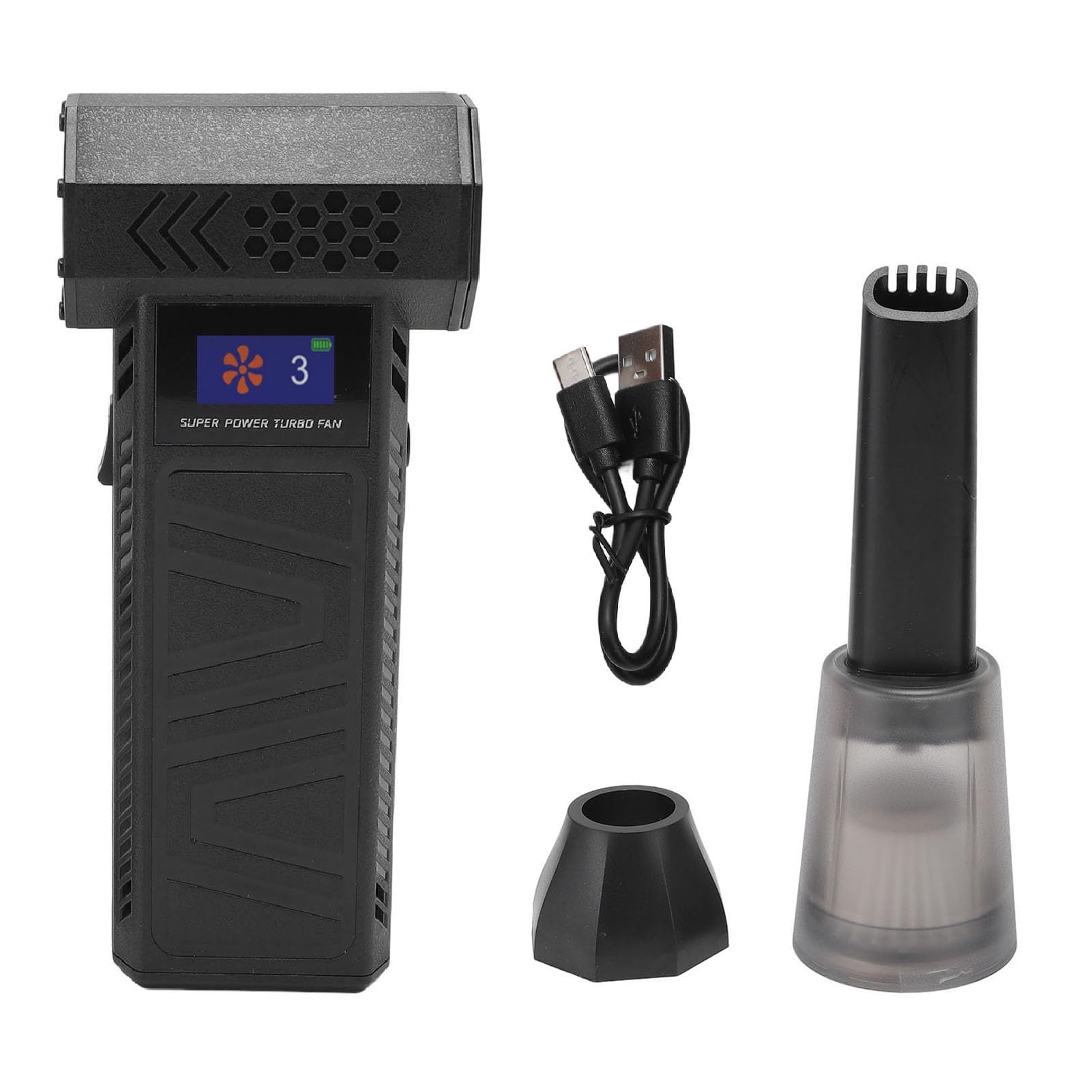 Naroote Spolverino Elettrico, 140.000 Giri/min, Soffiatore a Batteria Ricaricabile Regolabile a 3 velocità con Ugello per Aspirazione con Luce Display, per la Pulizia della Tastiera del